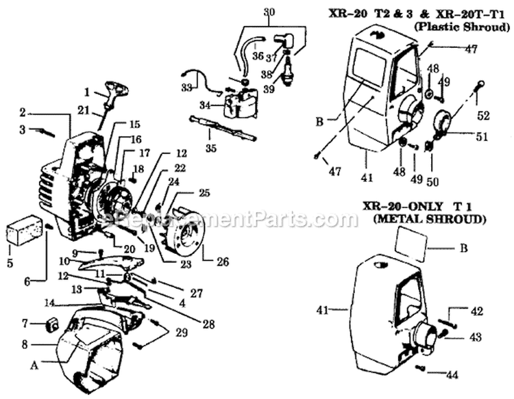 Page D Diagram and Parts List for XR-20T  Weed Eater Trimmer